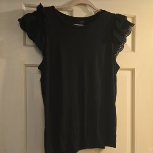 Ann Taylor Black Ruffle Sleeve Blouse